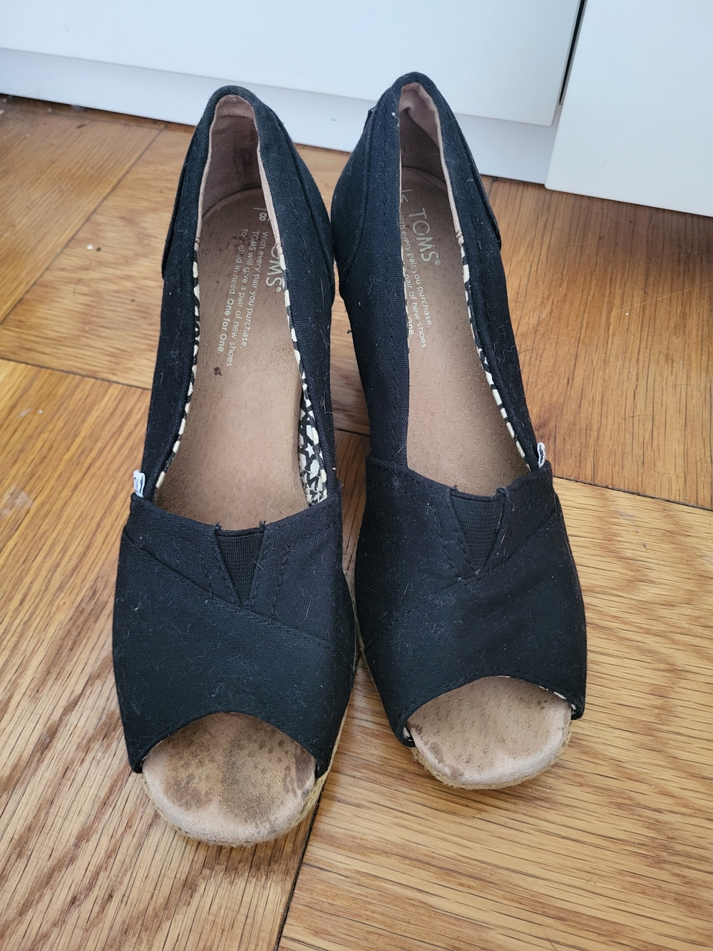 TOMS Black Peep-Toe Wedges